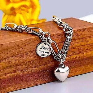 Sterling Silver Heart Love Chain Link Multilayer Bracelet
